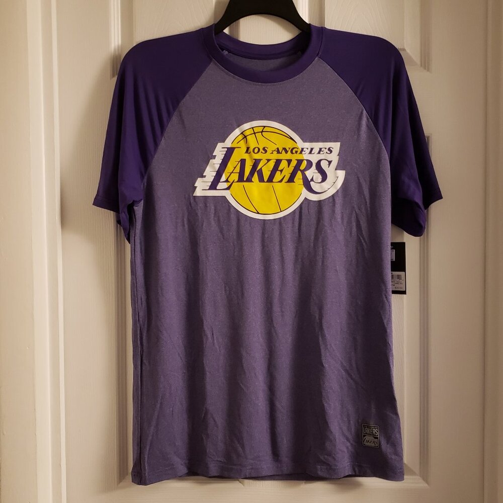 Los Angeles LA Lakers Logo NBA Mens Purple 2-Sided Crew Neck T-Shirt Medium NWT